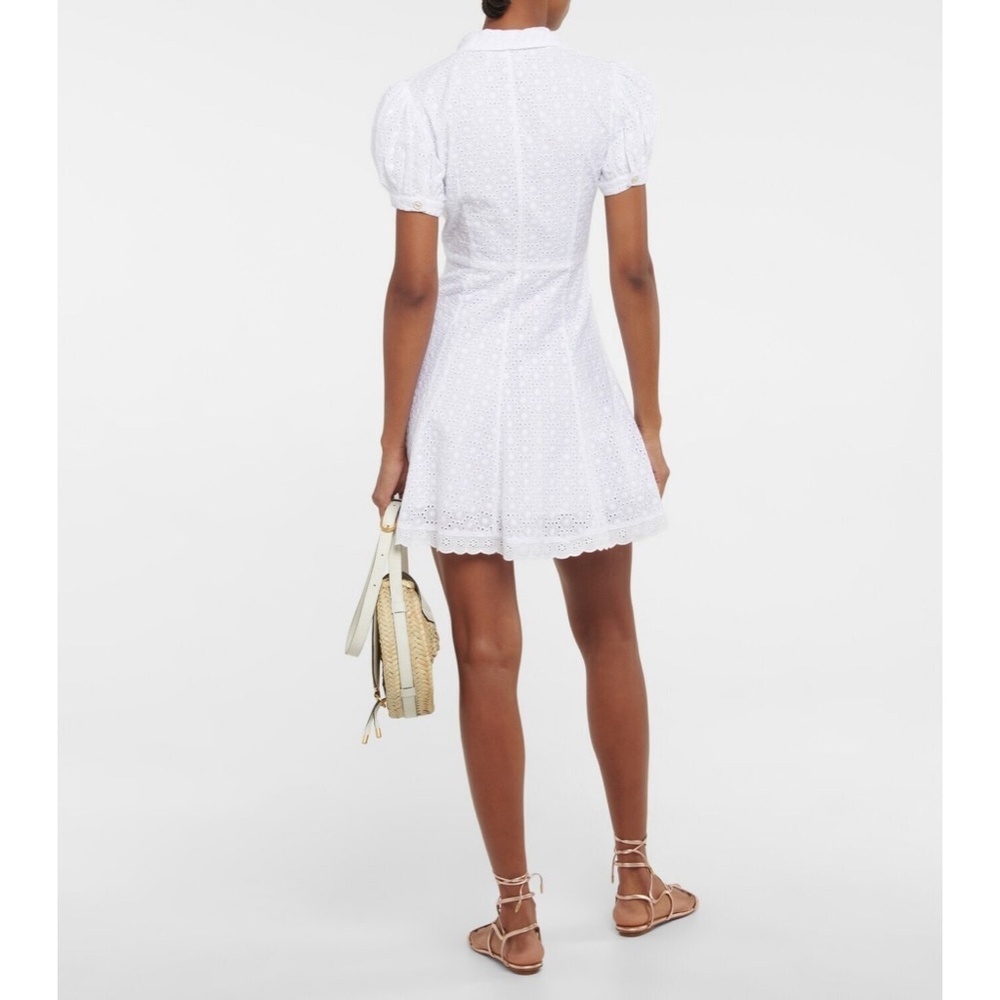CAROLINE CONSTAS Bel Buttoned Cotton Mini Dress White Eyelet Bridal Shower Small - Picture 10 of 16